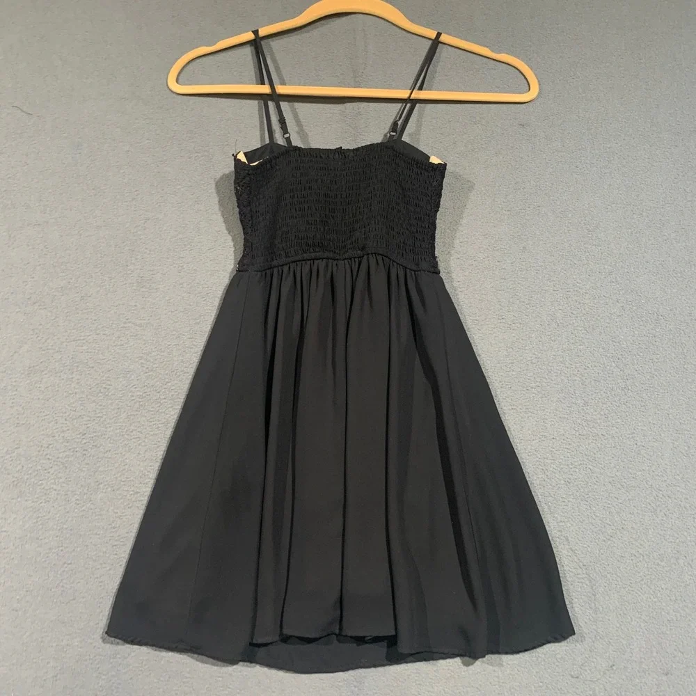 Coquette Black Lace Babydoll Mini Dress Smocked Back Adjustable Straps Size S - Picture 5 of 5